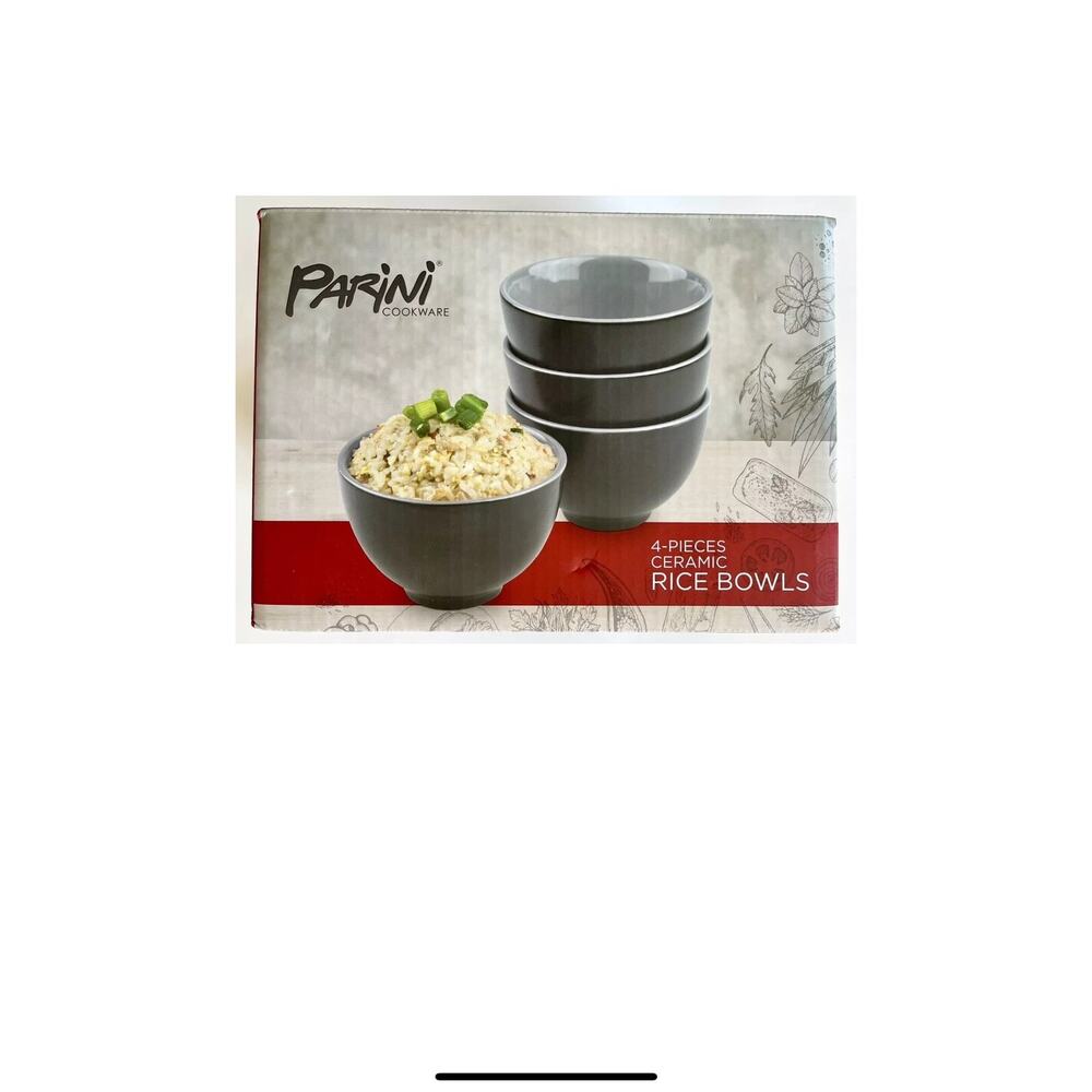 Parini Ceramic Rice Bowls Set of 4 New in Box Gray Color